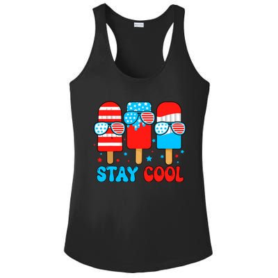 Stay Cool 4th July Popsicle Usa Flag American Ladies PosiCharge Competitor Racerback Tank