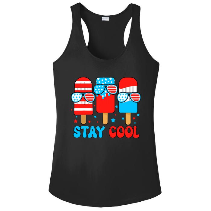 Stay Cool 4th July Popsicle Usa Flag American Ladies PosiCharge Competitor Racerback Tank