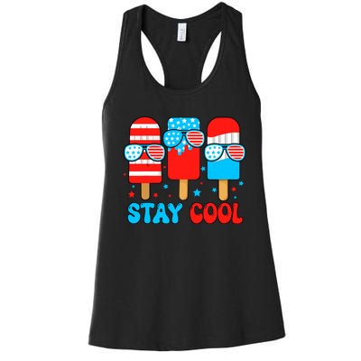 Stay Cool 4th July Popsicle Usa Flag American Women's Racerback Tank