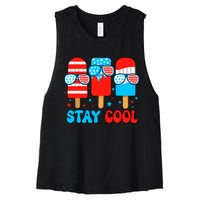 Stay Cool 4th July Popsicle Usa Flag American Women's Racerback Cropped Tank