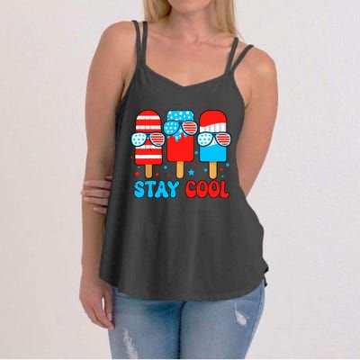 Stay Cool 4th July Popsicle Usa Flag American Women's Strappy Tank