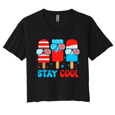 Stay Cool 4th July Popsicle Usa Flag American Women's Crop Top Tee