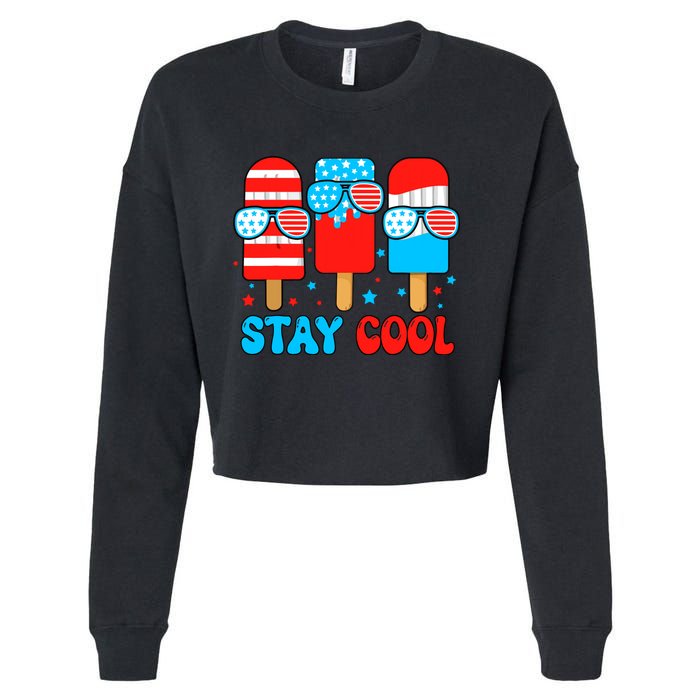 Stay Cool 4th July Popsicle Usa Flag American Cropped Pullover Crew