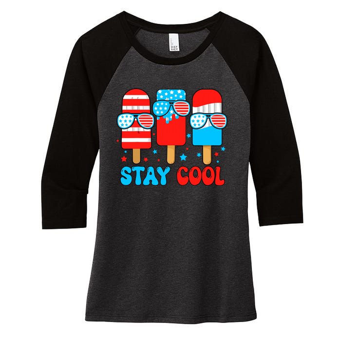 Stay Cool 4th July Popsicle Usa Flag American Women's Tri-Blend 3/4-Sleeve Raglan Shirt