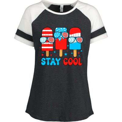 Stay Cool 4th July Popsicle Usa Flag American Enza Ladies Jersey Colorblock Tee