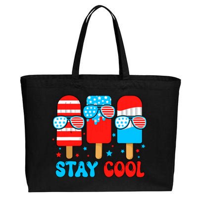 Stay Cool 4th July Popsicle Usa Flag American Cotton Canvas Jumbo Tote