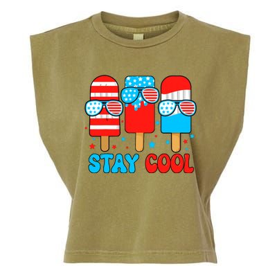 Stay Cool 4th July Popsicle Usa Flag American Garment-Dyed Women's Muscle Tee