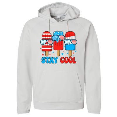 Stay Cool 4th July Popsicle Usa Flag Performance Fleece Hoodie