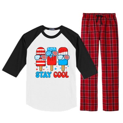 Stay Cool 4th July Popsicle Usa Flag Raglan Sleeve Pajama Set