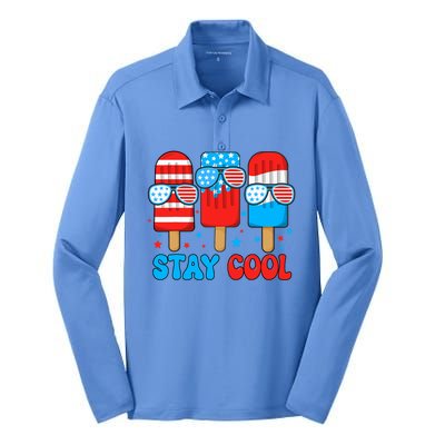 Stay Cool 4th July Popsicle Usa Flag Silk Touch Performance Long Sleeve Polo