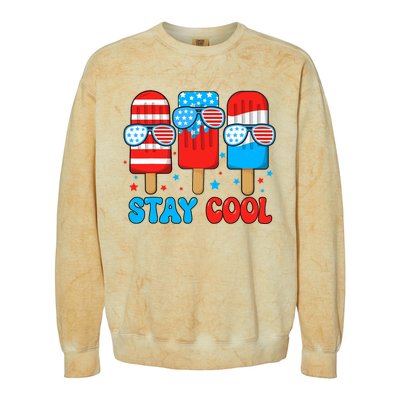 Stay Cool 4th July Popsicle Usa Flag Colorblast Crewneck Sweatshirt