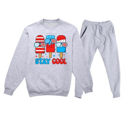 Stay Cool 4th July Popsicle Usa Flag Premium Crewneck Sweatsuit Set