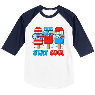 Stay Cool 4th July Popsicle Usa Flag Baseball Sleeve Shirt