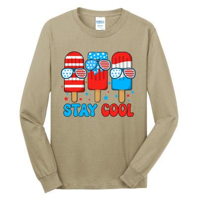 Stay Cool 4th July Popsicle Usa Flag Tall Long Sleeve T-Shirt