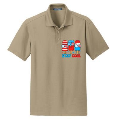 Stay Cool 4th July Popsicle Usa Flag Dry Zone Grid Polo