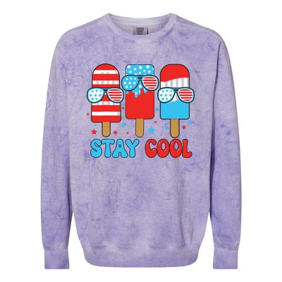 Stay Cool 4th July Popsicle American Flag Colorblast Crewneck Sweatshirt