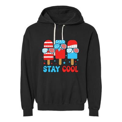 Stay Cool 4th July Popsicle American Flag Garment-Dyed Fleece Hoodie