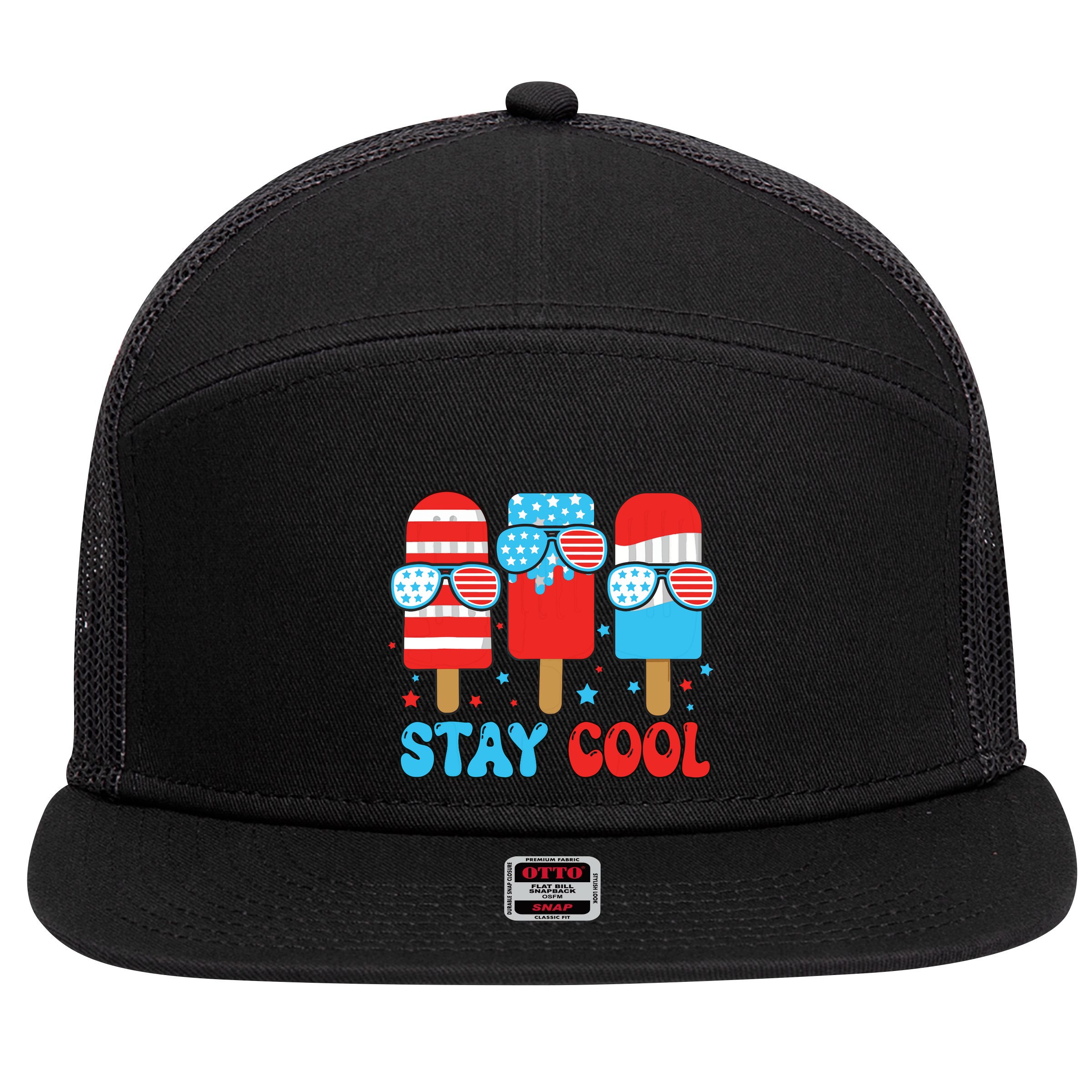Stay Cool 4th July Popsicle American Flag 7 Panel Mesh Trucker Snapback Hat