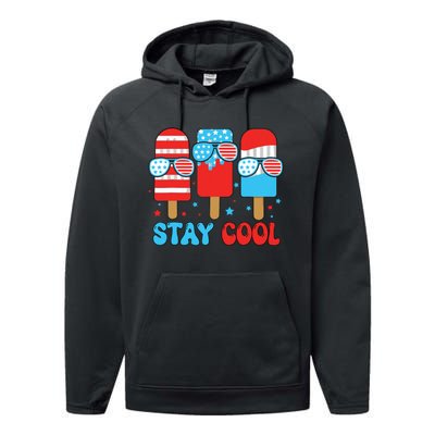 Stay Cool 4th July Popsicle American Flag Performance Fleece Hoodie