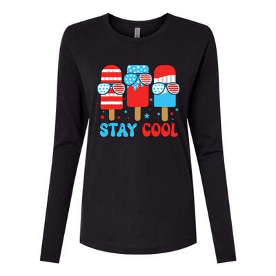 Stay Cool 4th July Popsicle American Flag Womens Cotton Relaxed Long Sleeve T-Shirt