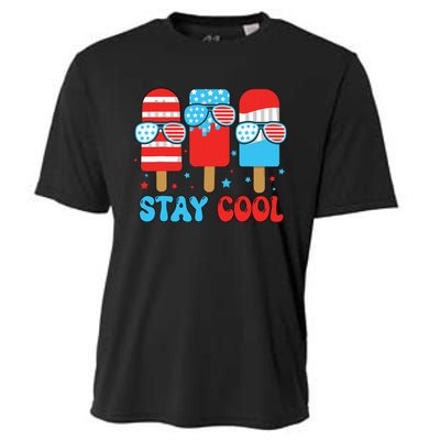 Stay Cool 4th July Popsicle American Flag Cooling Performance Crew T-Shirt