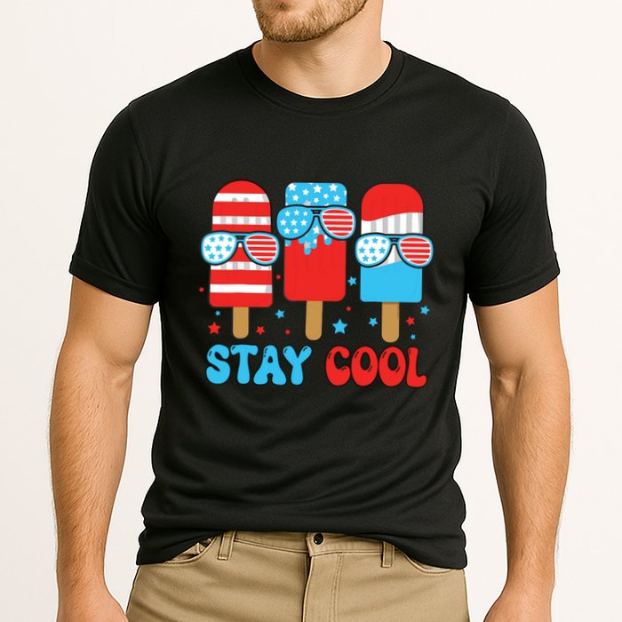 Stay Cool 4th July Popsicle American Flag Cooling Performance Crew T-Shirt