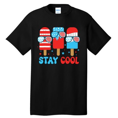 Stay Cool 4th July Popsicle American Flag Tall T-Shirt