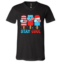 Stay Cool 4th July Popsicle American Flag V-Neck T-Shirt