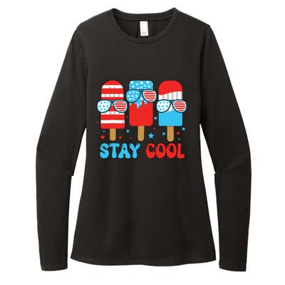 Stay Cool 4th July Popsicle American Flag Womens CVC Long Sleeve Shirt