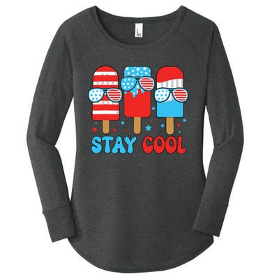 Stay Cool 4th July Popsicle American Flag Women's Perfect Tri Tunic Long Sleeve Shirt