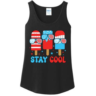 Stay Cool 4th July Popsicle American Flag Ladies Essential Tank