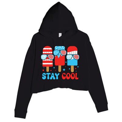 Stay Cool 4th July Popsicle American Flag Crop Fleece Hoodie