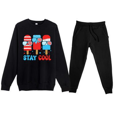 Stay Cool 4th July Popsicle American Flag Premium Crewneck Sweatsuit Set