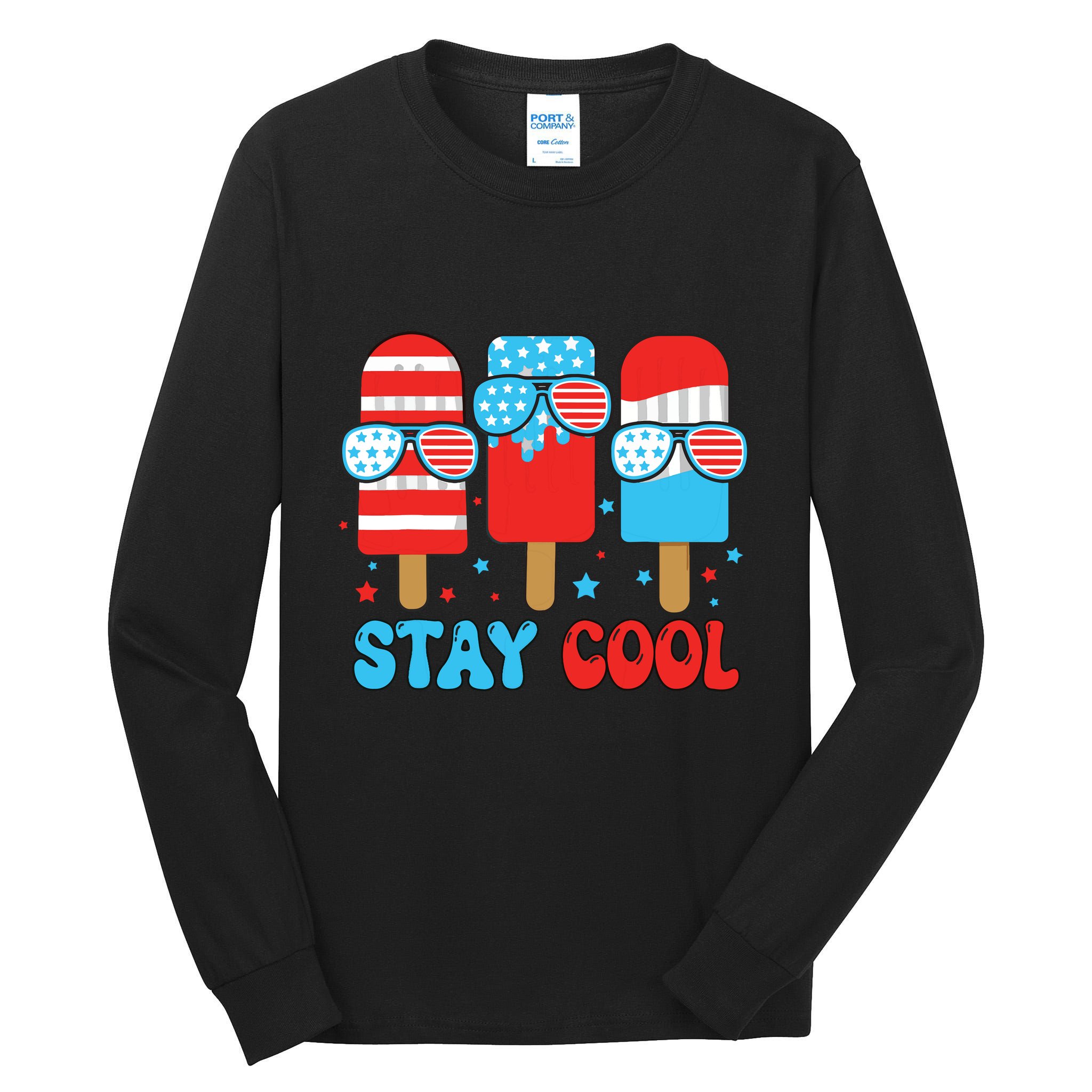 Stay Cool 4th July Popsicle American Flag Tall Long Sleeve T-Shirt
