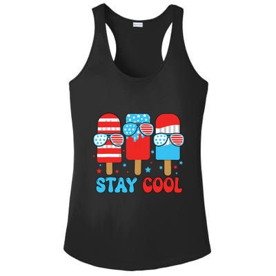Stay Cool 4th July Popsicle American Flag Ladies PosiCharge Competitor Racerback Tank
