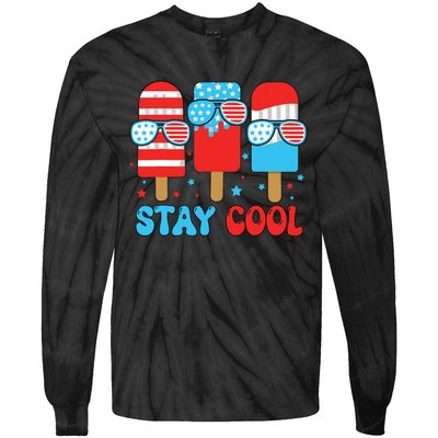 Stay Cool 4th July Popsicle American Flag Tie-Dye Long Sleeve Shirt