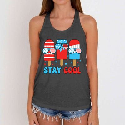 Stay Cool 4th July Popsicle American Flag Women's Knotted Racerback Tank