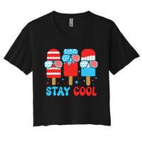 Stay Cool 4th July Popsicle American Flag Women's Crop Top Tee