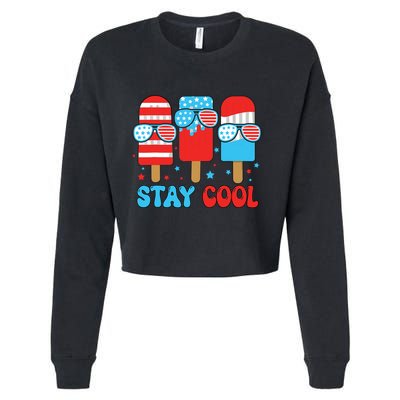 Stay Cool 4th July Popsicle American Flag Cropped Pullover Crew