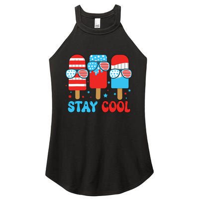 Stay Cool 4th July Popsicle American Flag Women's Perfect Tri Rocker Tank