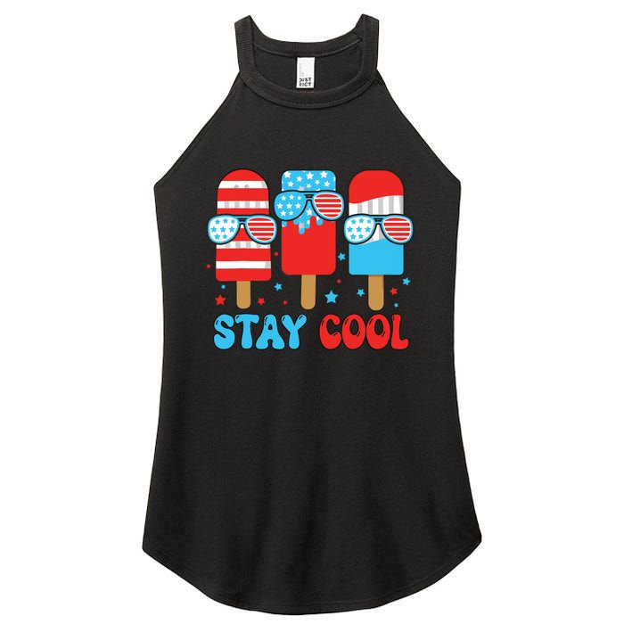 Stay Cool 4th July Popsicle American Flag Women's Perfect Tri Rocker Tank