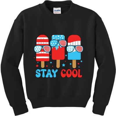 Stay Cool 4th July Popsicle American Flag Kids Sweatshirt