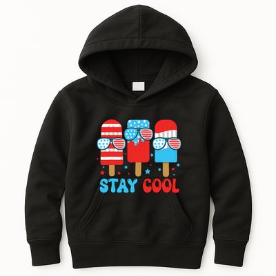 Stay Cool 4th July Popsicle American Flag Kids Hoodie