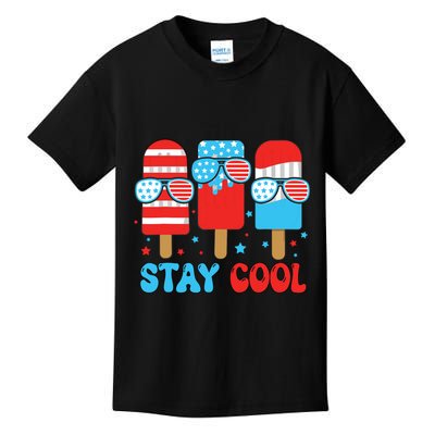 Stay Cool 4th July Popsicle American Flag Kids T-Shirt