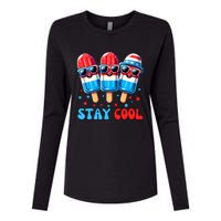 Stay Cool 4th July Popsicle Boy Usa Flag American Womens Cotton Relaxed Long Sleeve T-Shirt