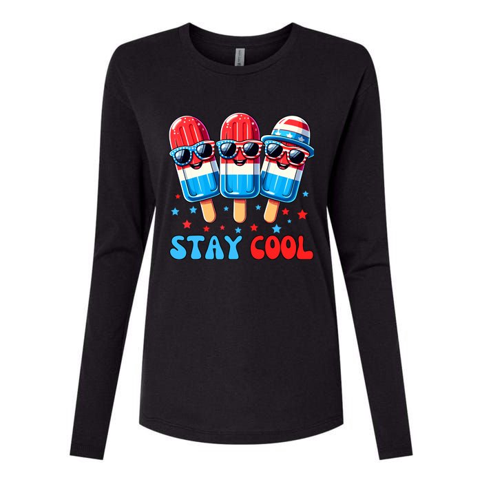 Stay Cool 4th July Popsicle Boy Usa Flag American Womens Cotton Relaxed Long Sleeve T-Shirt