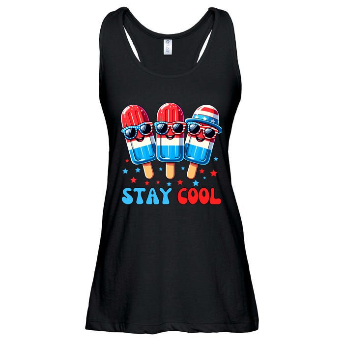 Stay Cool 4th July Popsicle Boy Usa Flag American Ladies Essential Flowy Tank