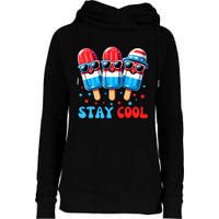 Stay Cool 4th July Popsicle Boy Usa Flag American Womens Funnel Neck Pullover Hood