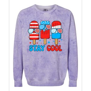 Stay Cool 4th July Usa Flag Funny Popsicle Colorblast Crewneck Sweatshirt