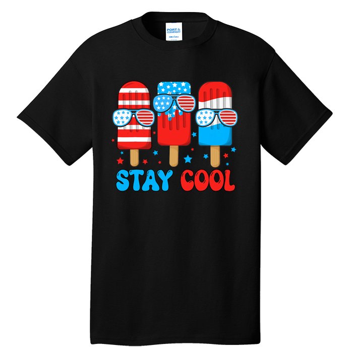 Stay Cool 4th July Usa Flag Funny Popsicle Tall T-Shirt